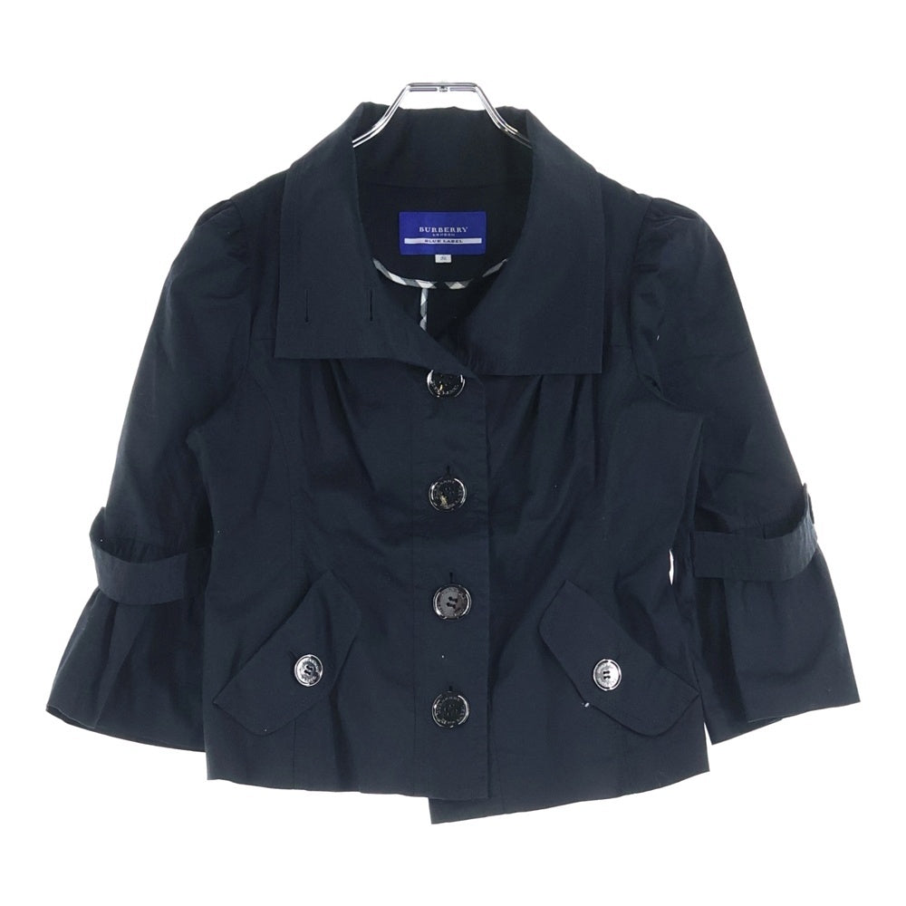 BURBERRY BLUE LABEL(バーバリーブルーレーベル) ロゴ刺繍 バーバリーチェック ショート丈トレンチコート ジャケット ブラック レディース
