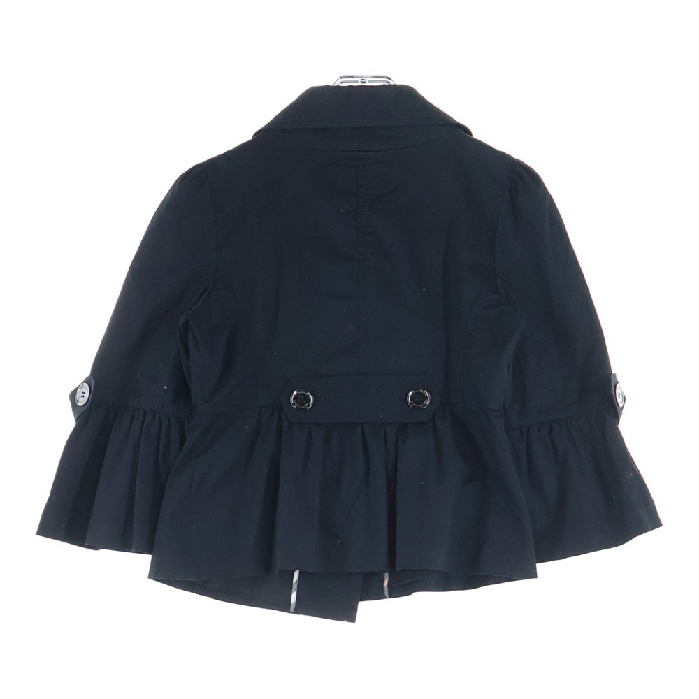 BURBERRY BLUE LABEL(バーバリーブルーレーベル) ロゴ刺繍 バーバリーチェック ショート丈トレンチコート ジャケット ブラック レディース