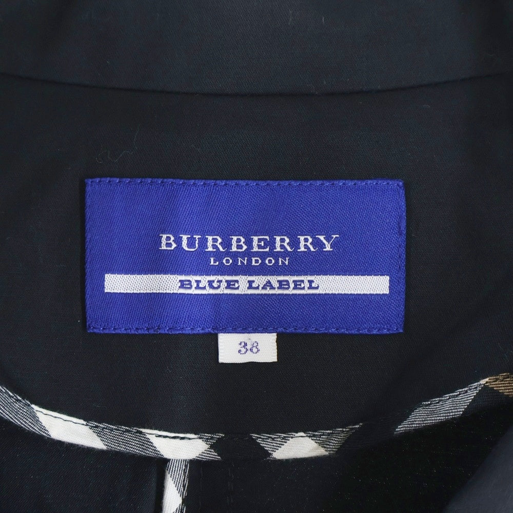 BURBERRY BLUE LABEL(バーバリーブルーレーベル) ロゴ刺繍 バーバリーチェック ショート丈トレンチコート ジャケット ブラック レディース