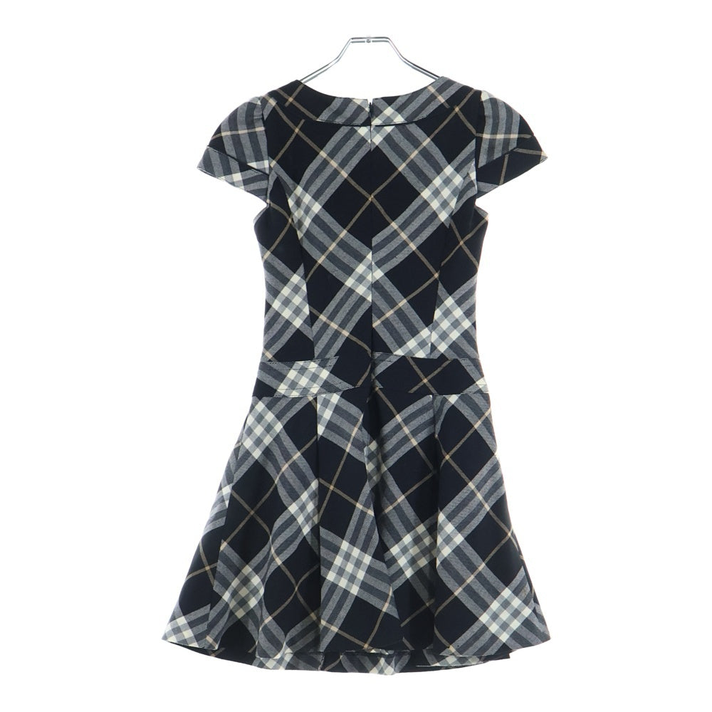 BURBERRY BLUE LABEL(バーバリーブルーレーベル) バーバリーチェック ベルト付ウールノースリーブワンピース ブラック/ベージュ レディース