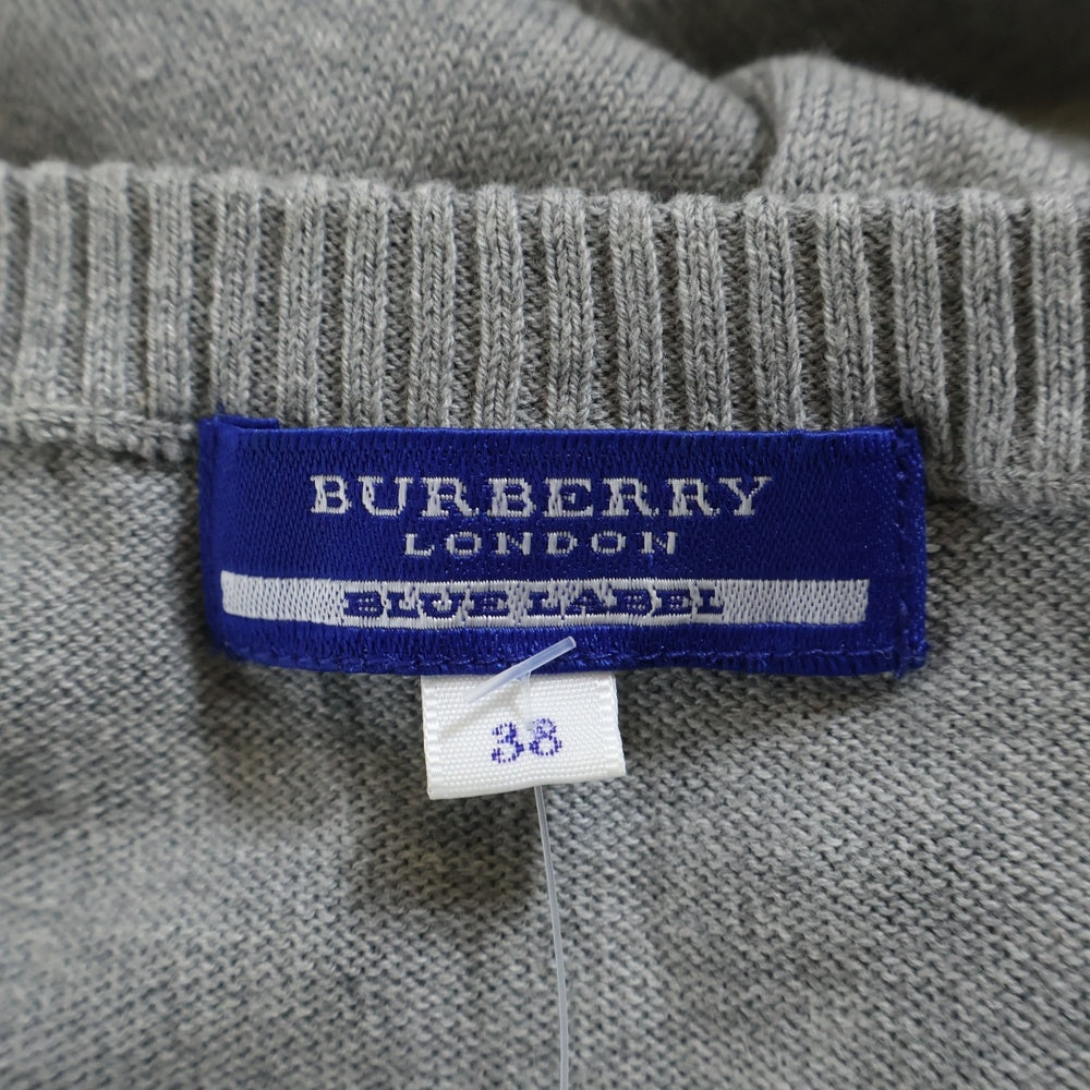 BURBERRY BLUE LABEL(バーバリーブルーレーベル) アーガイル柄 ヘンリーネック半袖ニット セーター グレー/ピンク レディース