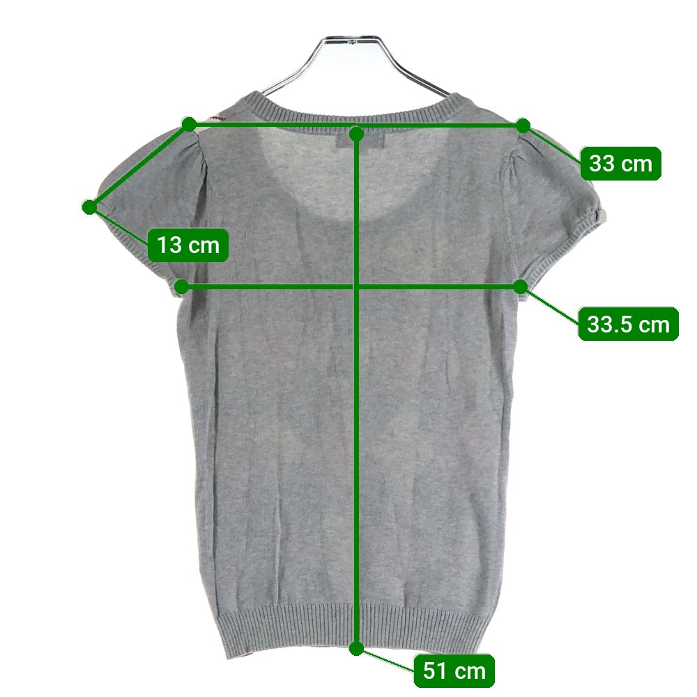 BURBERRY BLUE LABEL(バーバリーブルーレーベル) アーガイル柄 ヘンリーネック半袖ニット セーター グレー/ピンク レディース