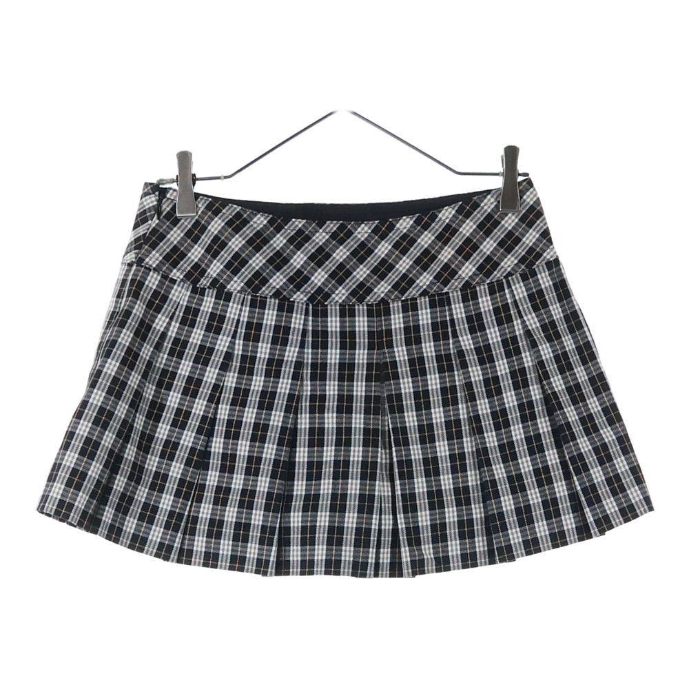 BURBERRY BLUE LABEL(バーバリーブルーレーベル) ベルト付 タータンチェックプリーツミニスカート ブラック/ベージュ レディース