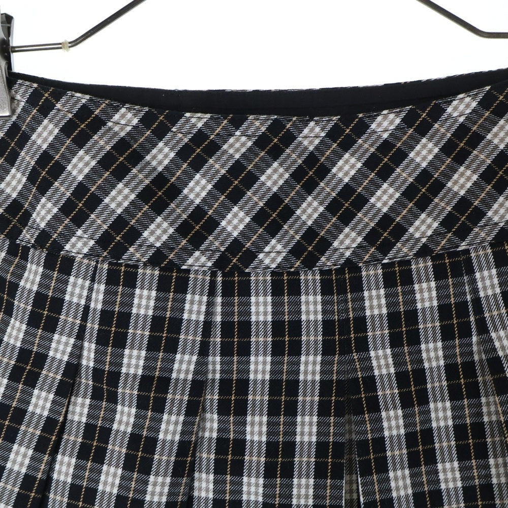 BURBERRY BLUE LABEL(バーバリーブルーレーベル) ベルト付 タータンチェックプリーツミニスカート ブラック/ベージュ レディース