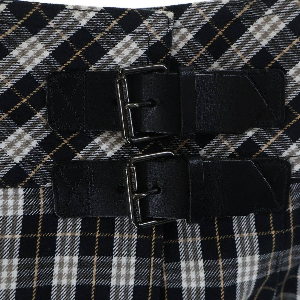 BURBERRY BLUE LABEL(バーバリーブルーレーベル) ベルト付 タータンチェックプリーツミニスカート ブラック/ベージュ レディース