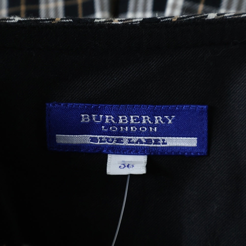 BURBERRY BLUE LABEL(バーバリーブルーレーベル) ベルト付 タータンチェックプリーツミニスカート ブラック/ベージュ レディース