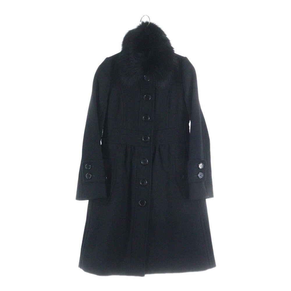 BURBERRY BLUE LABEL(バーバリーブルーレーベル) デタッチャブル ファー 裏地ノバチェック総柄 ウール コート ブラック レディース FNF10-772-09