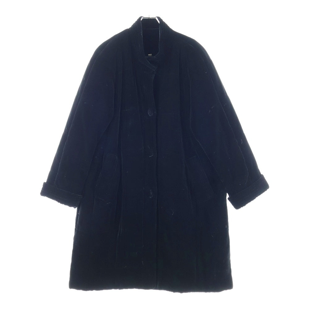 NO BRAND(ノーブランド) 裏地付中綿入ベロアロングコート ブラック レディース