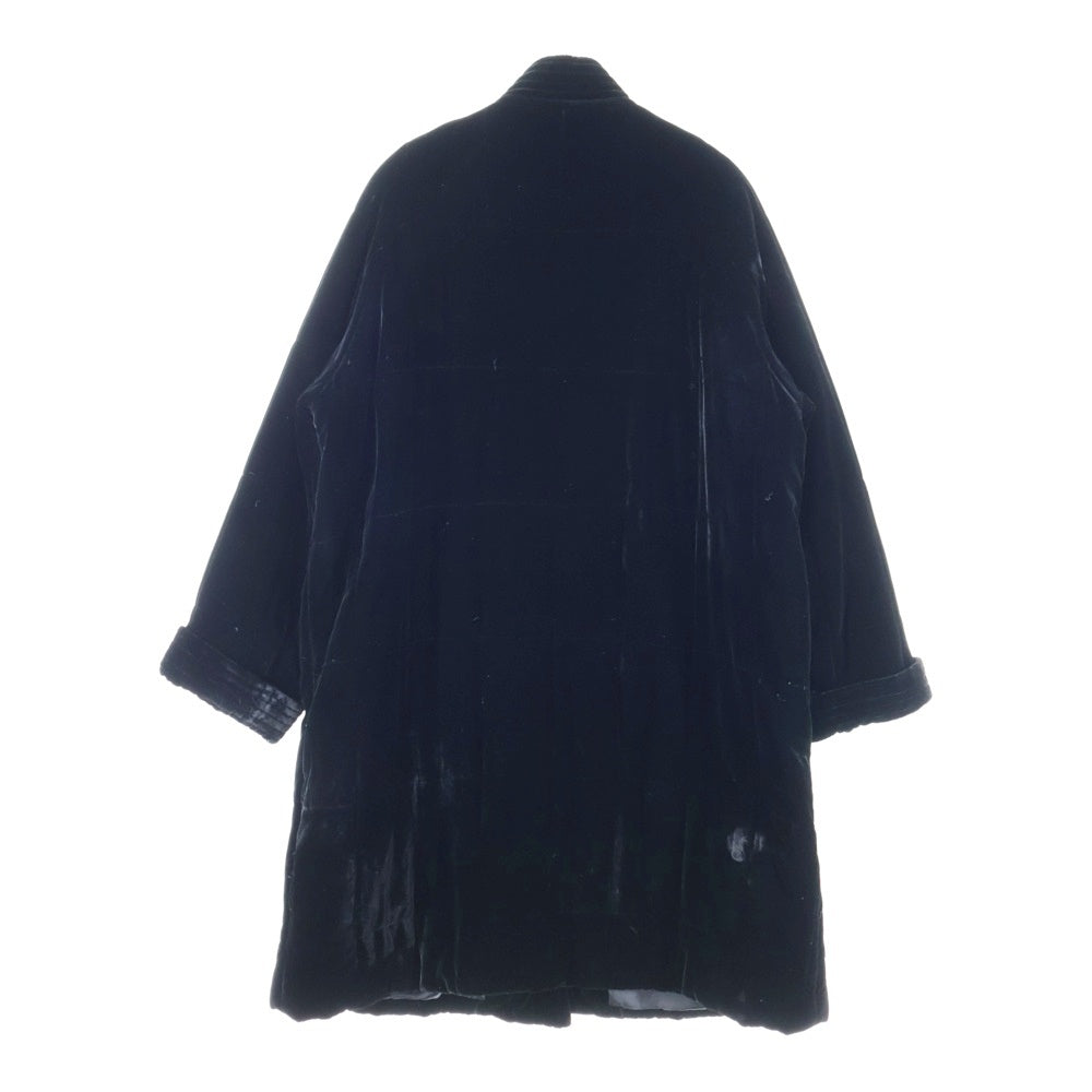 NO BRAND(ノーブランド) 裏地付中綿入ベロアロングコート ブラック レディース