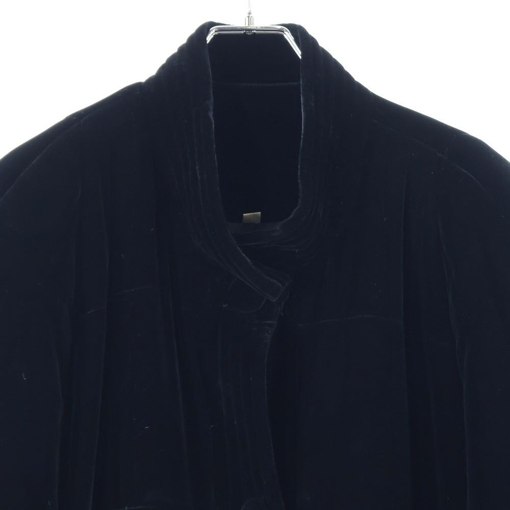 NO BRAND(ノーブランド) 裏地付中綿入ベロアロングコート ブラック レディース