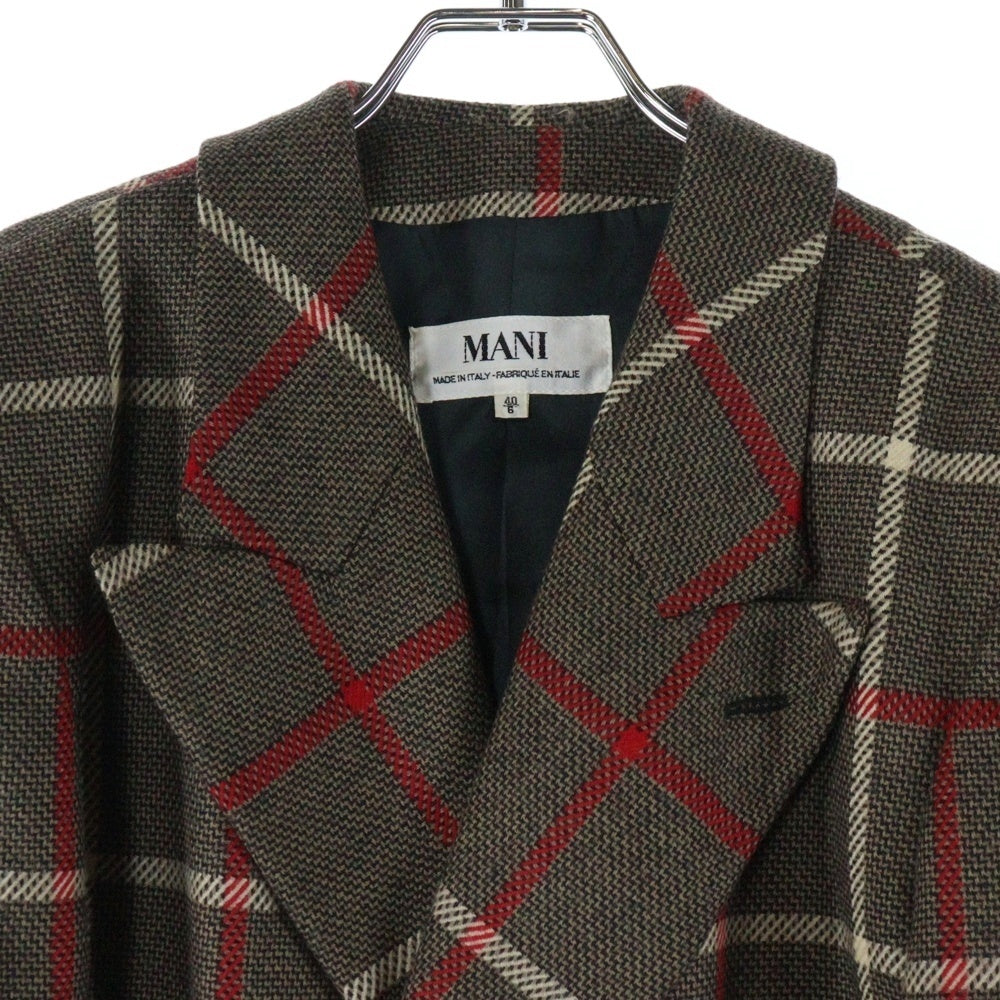 MANI(マーニ) タータンチェック ウールダブルテーラードジャケット ブラウン レディース