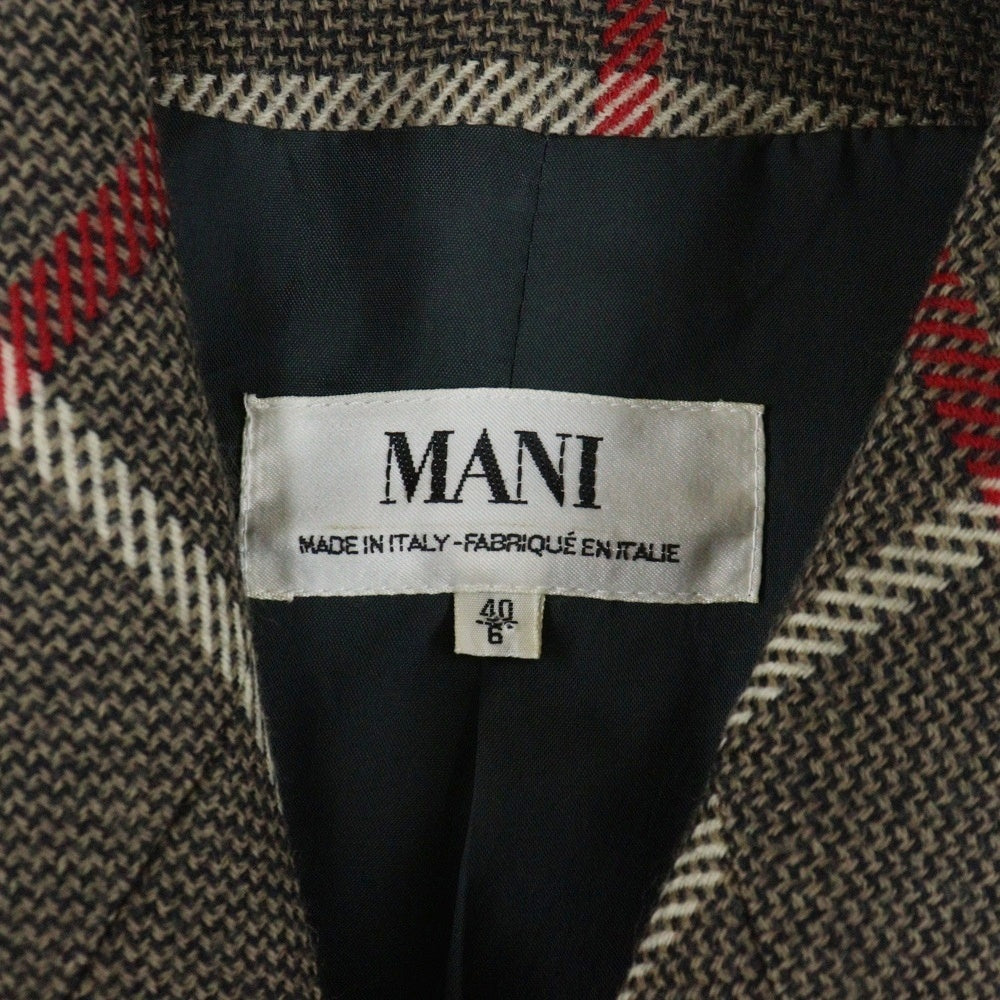 MANI(マーニ) タータンチェック ウールダブルテーラードジャケット ブラウン レディース