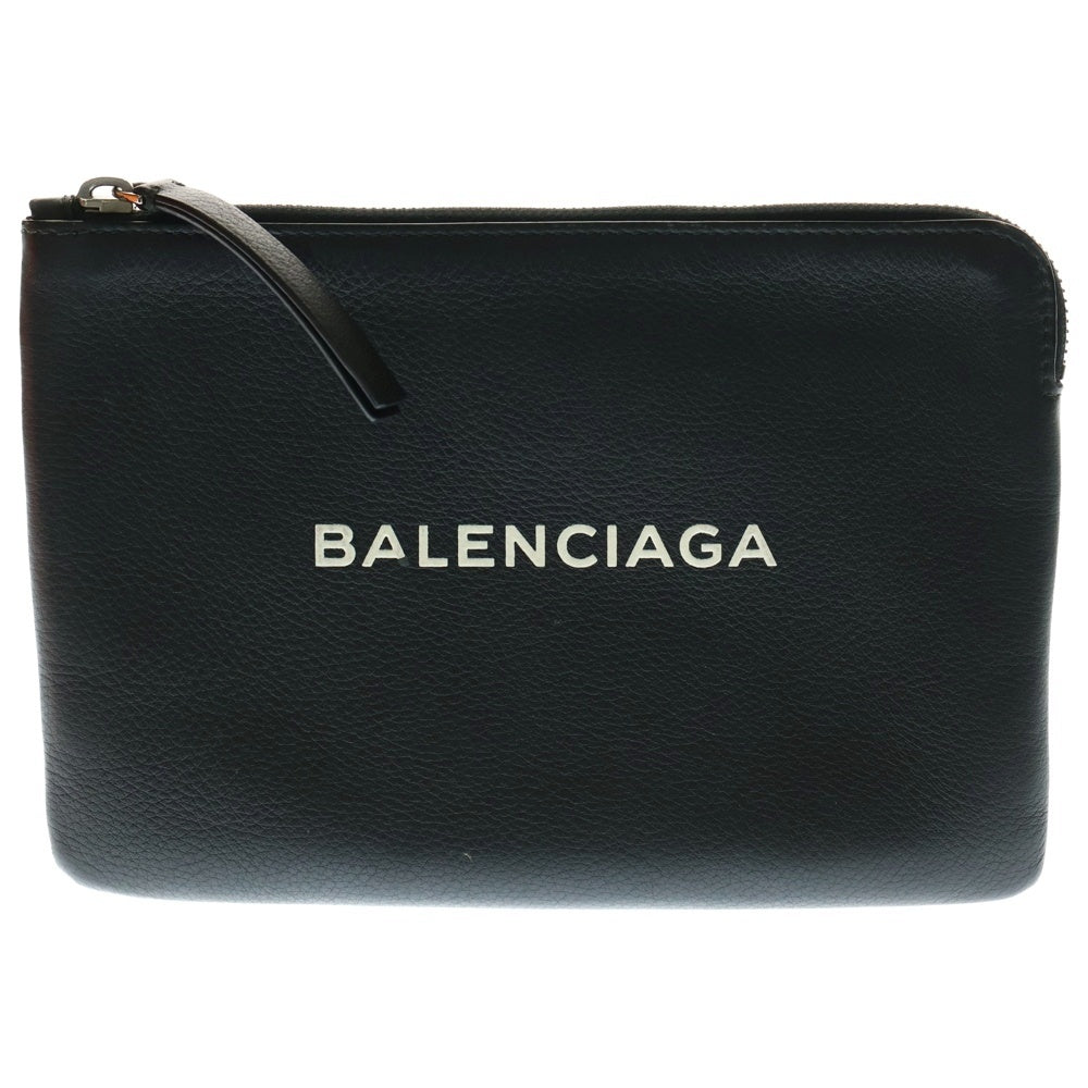 BALENCIAGA(バレンシアガ) エブリデイ ロゴ クラッチバッグ セカンドバッグ ケース ポーチ ブラック シルバー金具 レザー