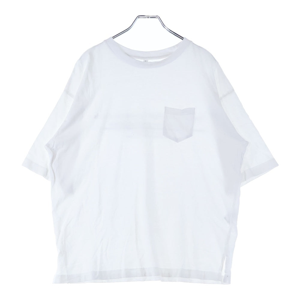 NO BRAND(ノーブランド) バックプリント クルーネック半袖シャツ フロントポケット ホワイト