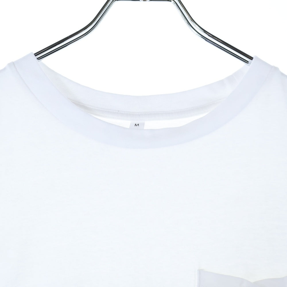 NO BRAND(ノーブランド) バックプリント クルーネック半袖シャツ フロントポケット ホワイト