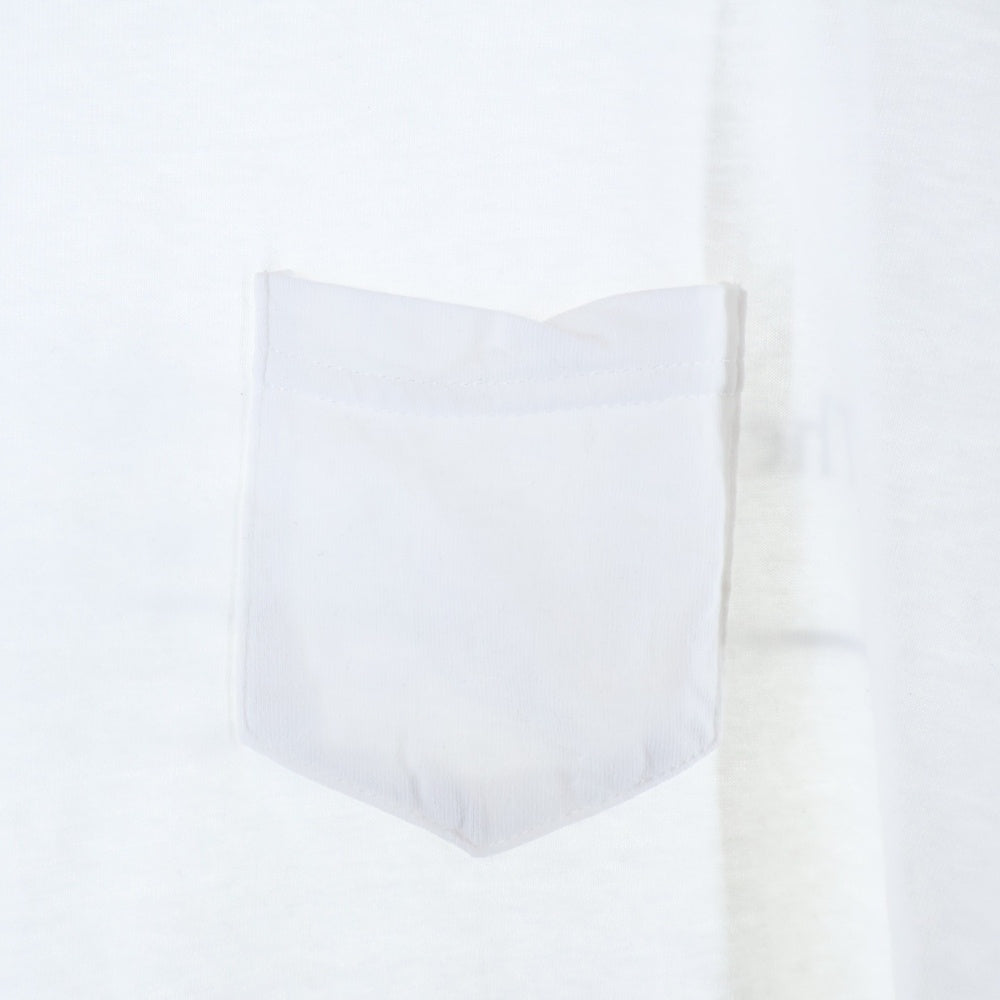 NO BRAND(ノーブランド) バックプリント クルーネック半袖シャツ フロントポケット ホワイト