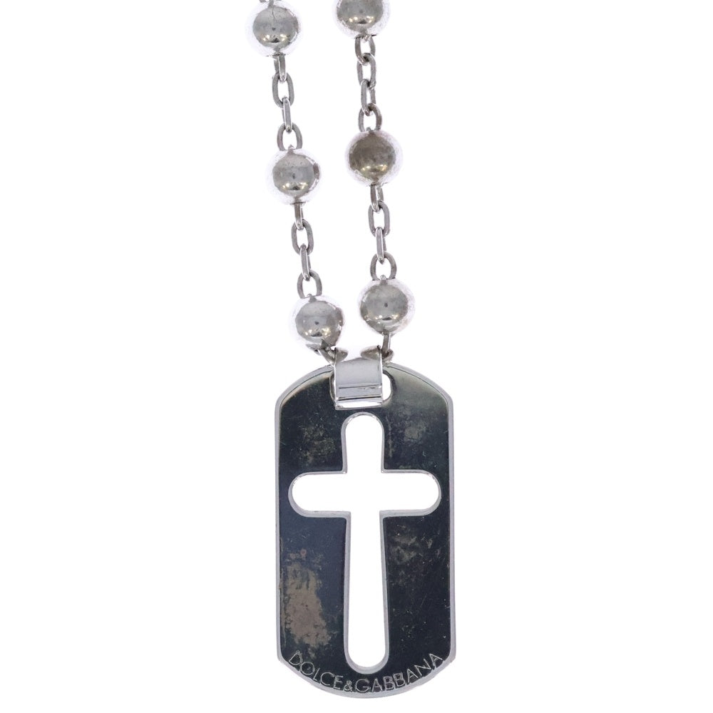 DOLCE & GABBANA(ドルチェアンドガッバーナ) カットアウトクロス ドッグタグ ボールチェーン ネックレス シルバー