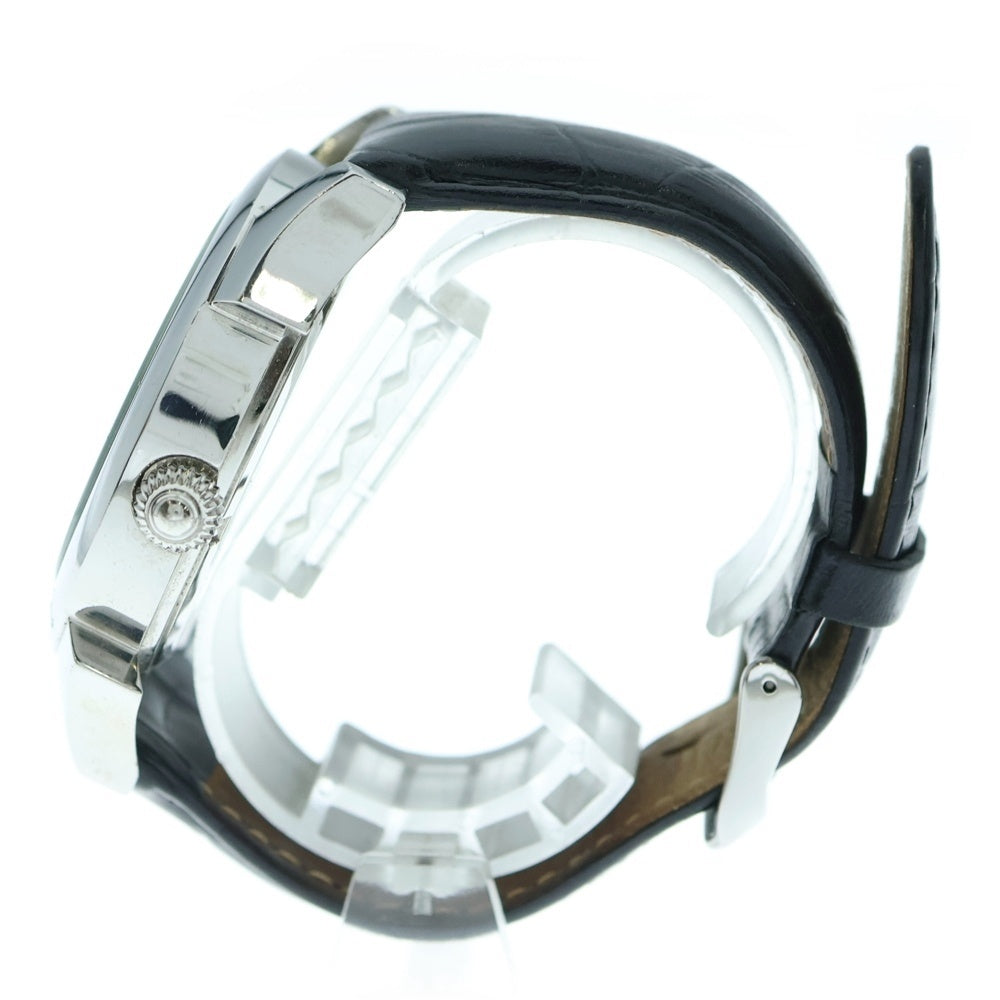 Ed Hardy(エドハーディー) スカルデザイン ロゴ刻印 クロコ型押しレザー ベルト クォーツウォッチ 腕時計 ブラック/シルバー