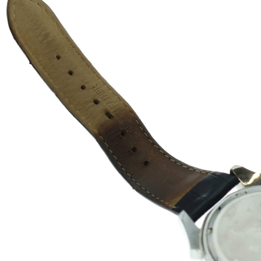 Ed Hardy(エドハーディー) スカルデザイン ロゴ刻印 クロコ型押しレザー ベルト クォーツウォッチ 腕時計 ブラック/シルバー