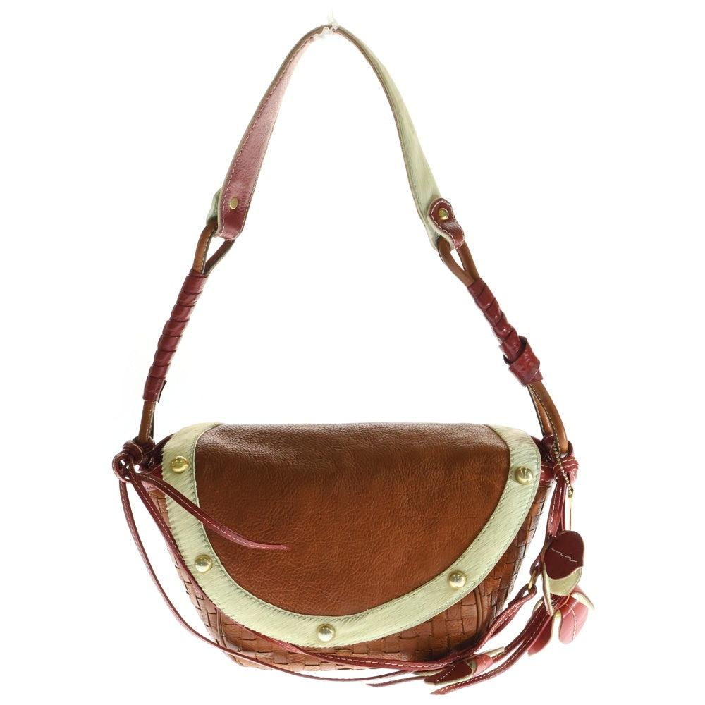 FRUTTI DI BOSCO(フルッティディボスコ) イントレチャート ハラコ コンビレザー ワンショルダーバッグ ブラウン/レッド