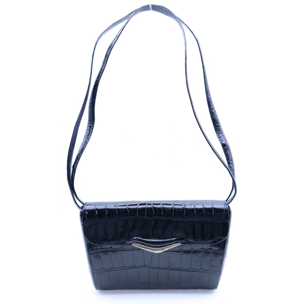 TARDINI(タルディーニ) クロコ型押しレザー シルバー925プレート ショルダーバッグ ポーチ ブラック