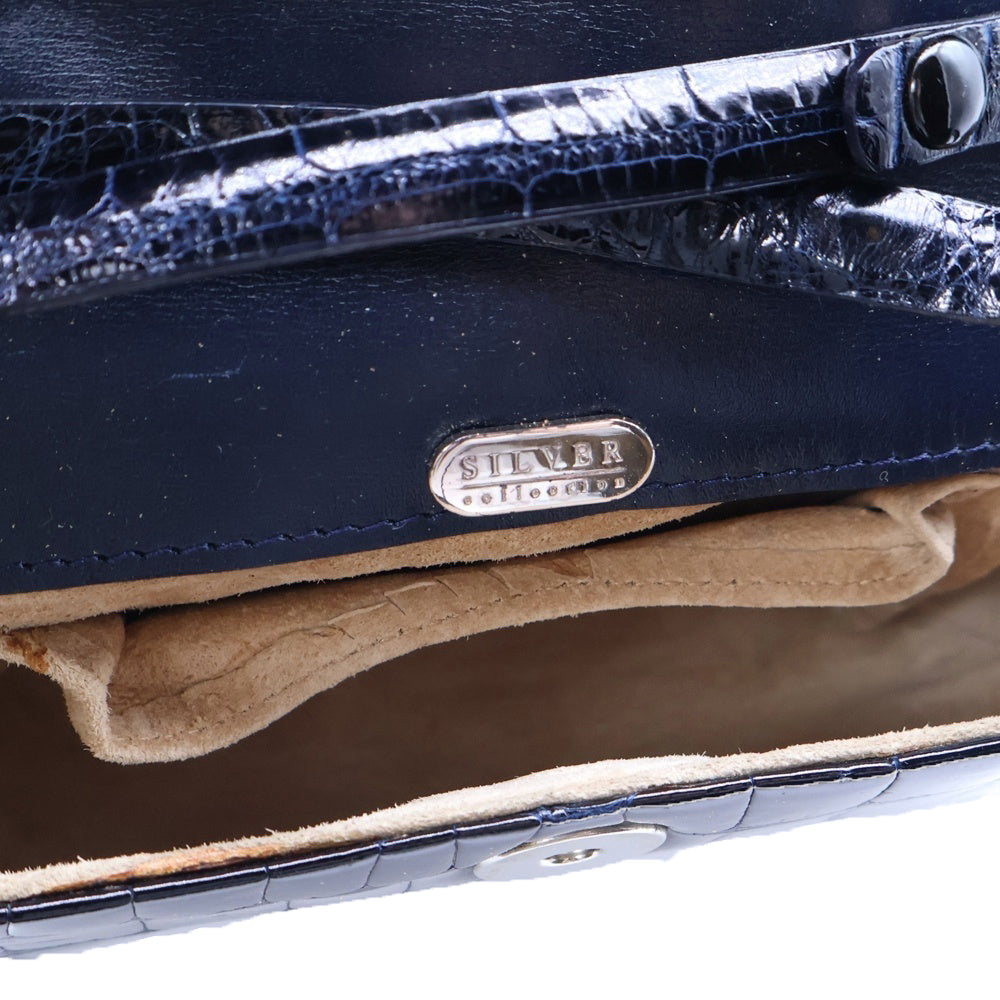 TARDINI(タルディーニ) クロコ型押しレザー シルバー925プレート ショルダーバッグ ポーチ ブラック