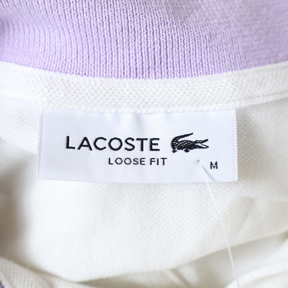 LACOSTE(ラコステ) ロゴワッペン付 バイカラー半袖ポロシャツ ホワイト/パープル