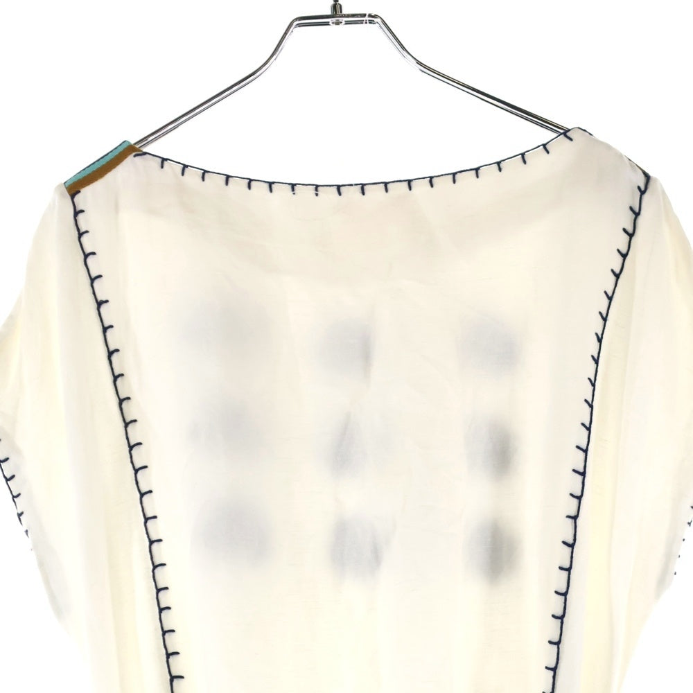 TORY BURCH(トリー バーチ) ベルト付 フラワー刺繍リネンノースリーブワンピース ホワイト レディース