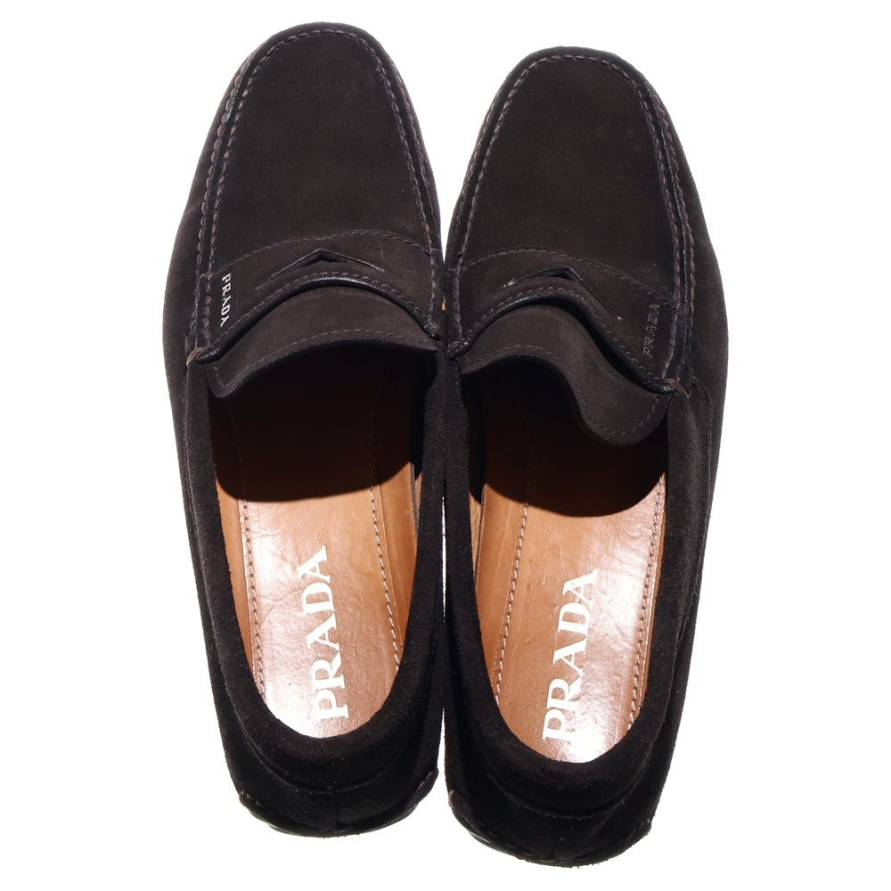 PRADA(プラダ) ロゴ スエードローファー レザーシューズ ブラウン