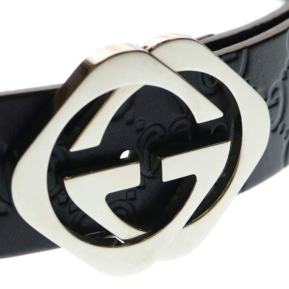 GUCCI(グッチ) グッチシマ GG レザーベルト インターロッキングバックル ブラック 182320