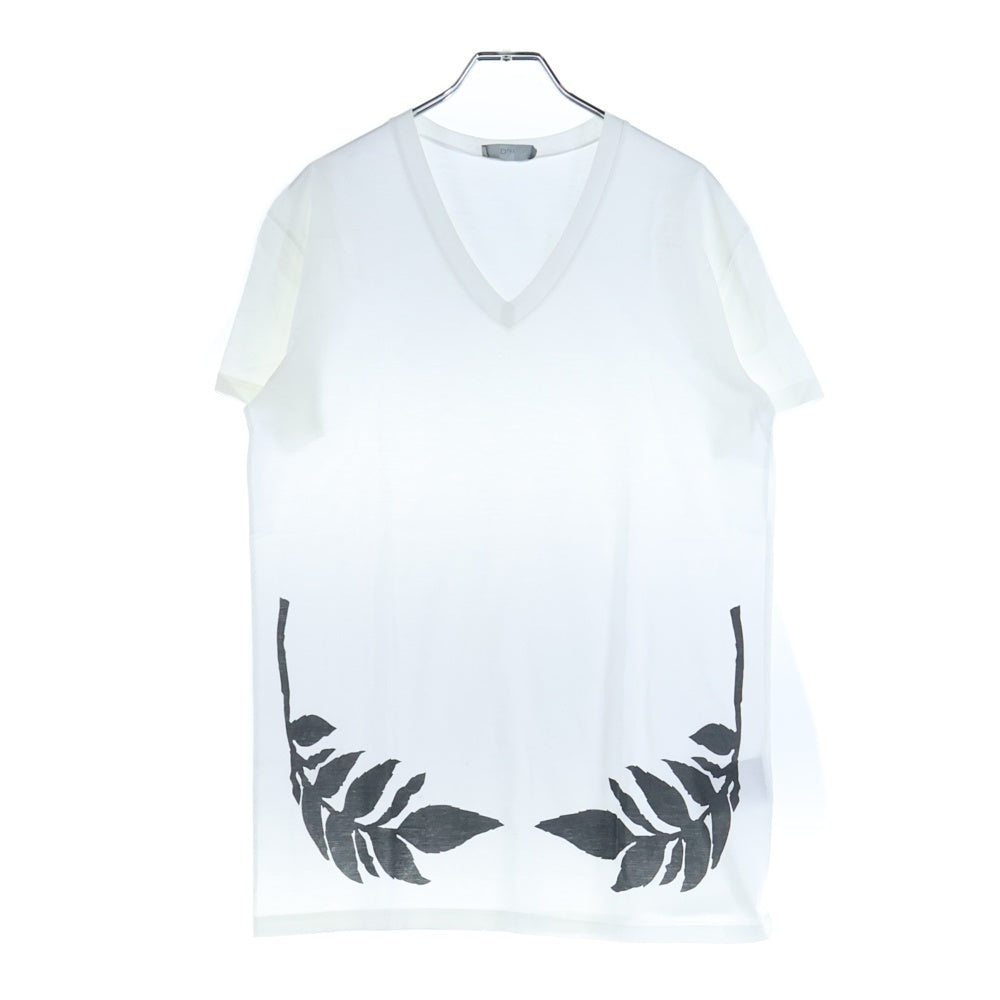 Dior HOMME(ディオールオム) リーフプリント Vネック 半袖Tシャツ カットソー ホワイト