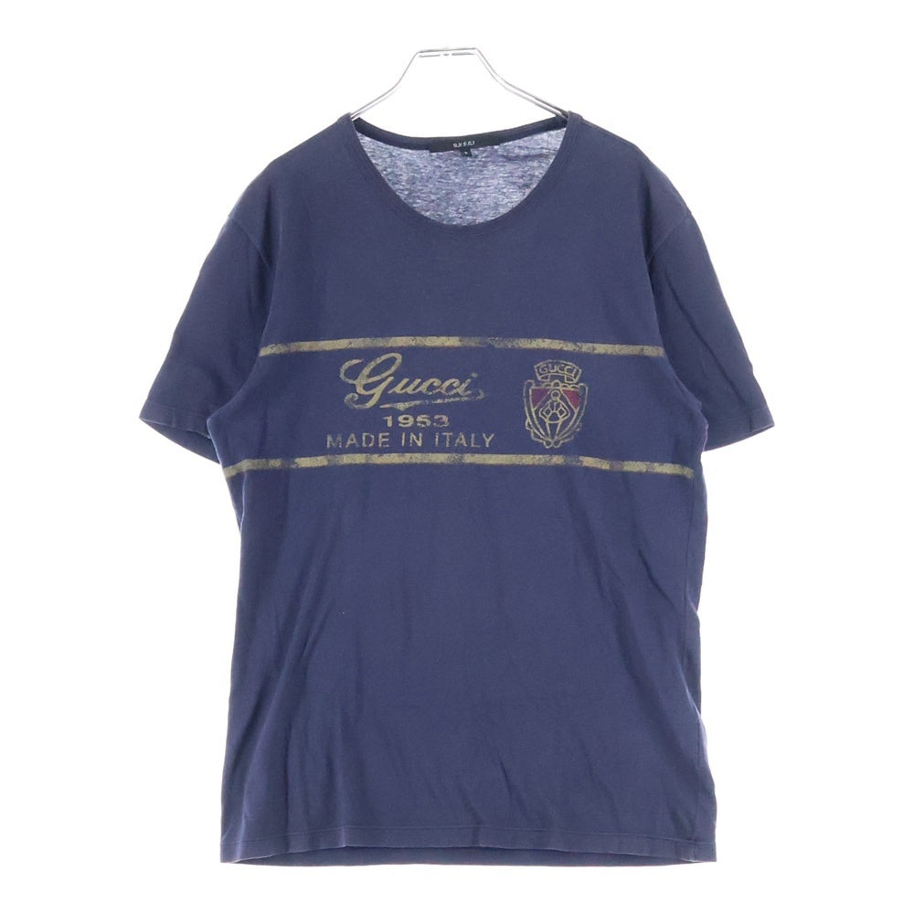 GUCCI(グッチ) エンブレムロゴクルーネックコットン半袖Tシャツ カットソー ネイビー