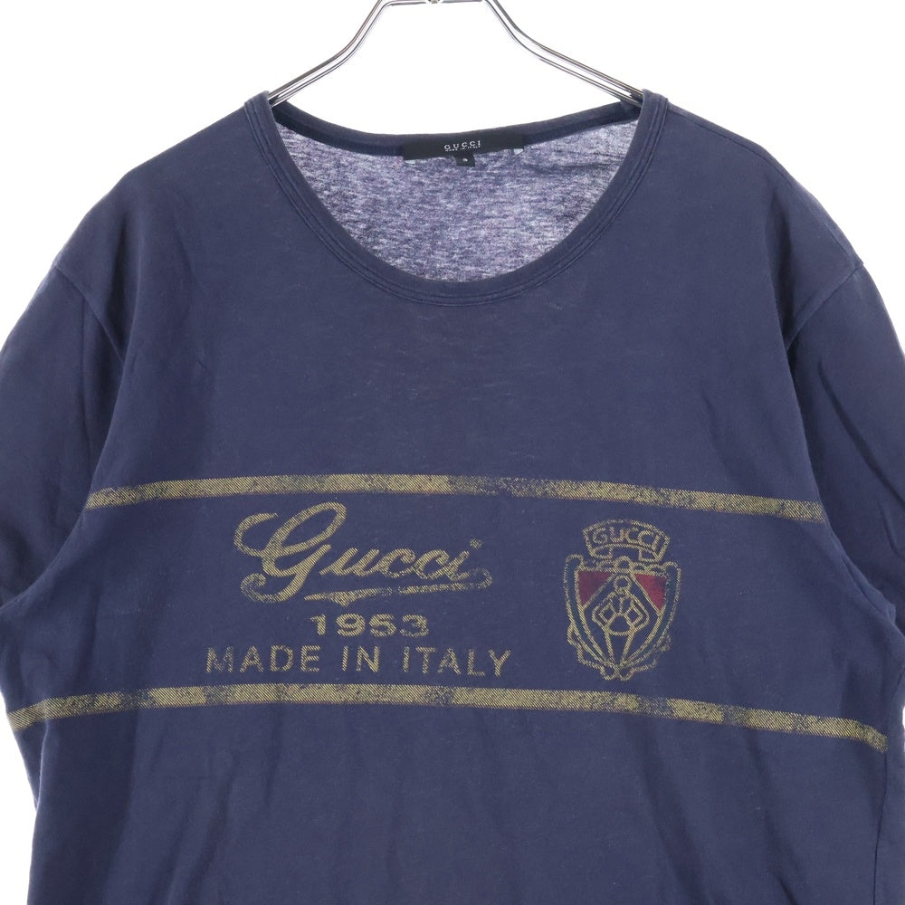 GUCCI(グッチ) エンブレムロゴクルーネックコットン半袖Tシャツ カットソー ネイビー