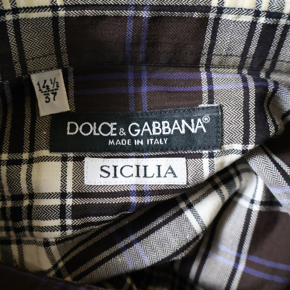 DOLCE & GABBANA(ドルチェアンドガッバーナ) タータンチェック長袖シャツ ブラウス ブラウン/ホワイト