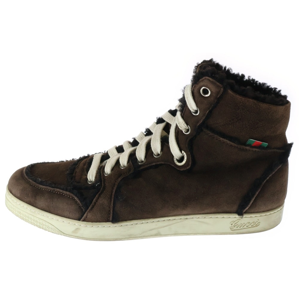 GUCCI(グッチ) スウェードレザー ボアライニング レースアップ ハイカットシューズ スニーカー ブラウン