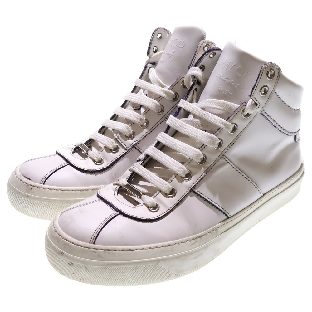 JIMMY CHOO(ジミーチュウ) ロゴ刻印 レザーハイカットスニーカー ホワイト
