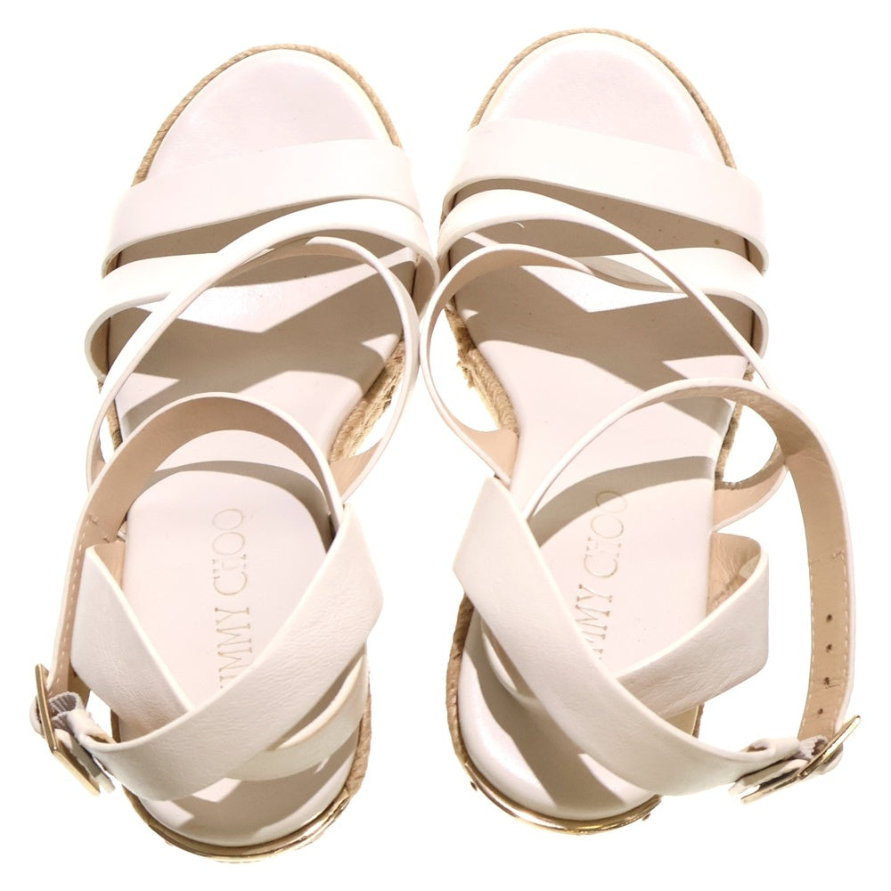 JIMMY CHOO(ジミーチュウ) レザーストラップ付ラフィアヒールサンダル ホワイト/ベージュ