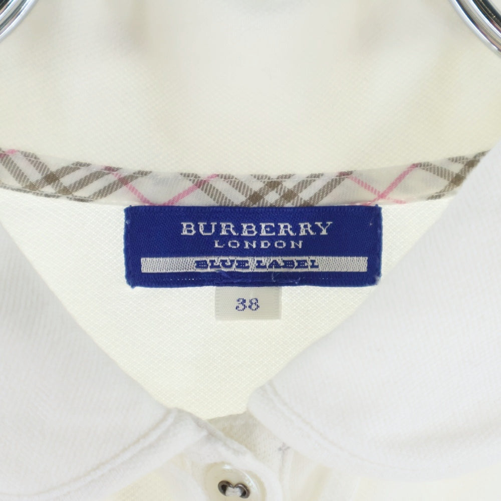 BURBERRY BLUE LABEL(バーバリーブルーレーベル) ロゴ刺繍 バーバリーチェック 半袖ポロシャツ ホワイト レディース