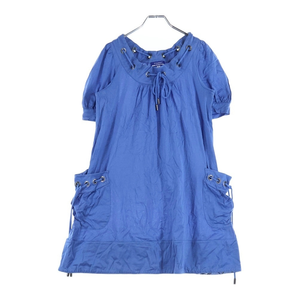 BURBERRY BLUE LABEL(バーバリーブルーレーベル) ハトメデザイン ポケット付半袖ワンピース ブルー レディース