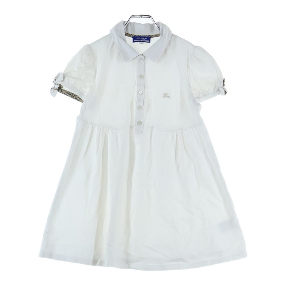 BURBERRY BLUE LABEL(バーバリーブルーレーベル) ロゴ刺繍 バーバリーチェック 襟付半袖ワンピース ホワイト レディース