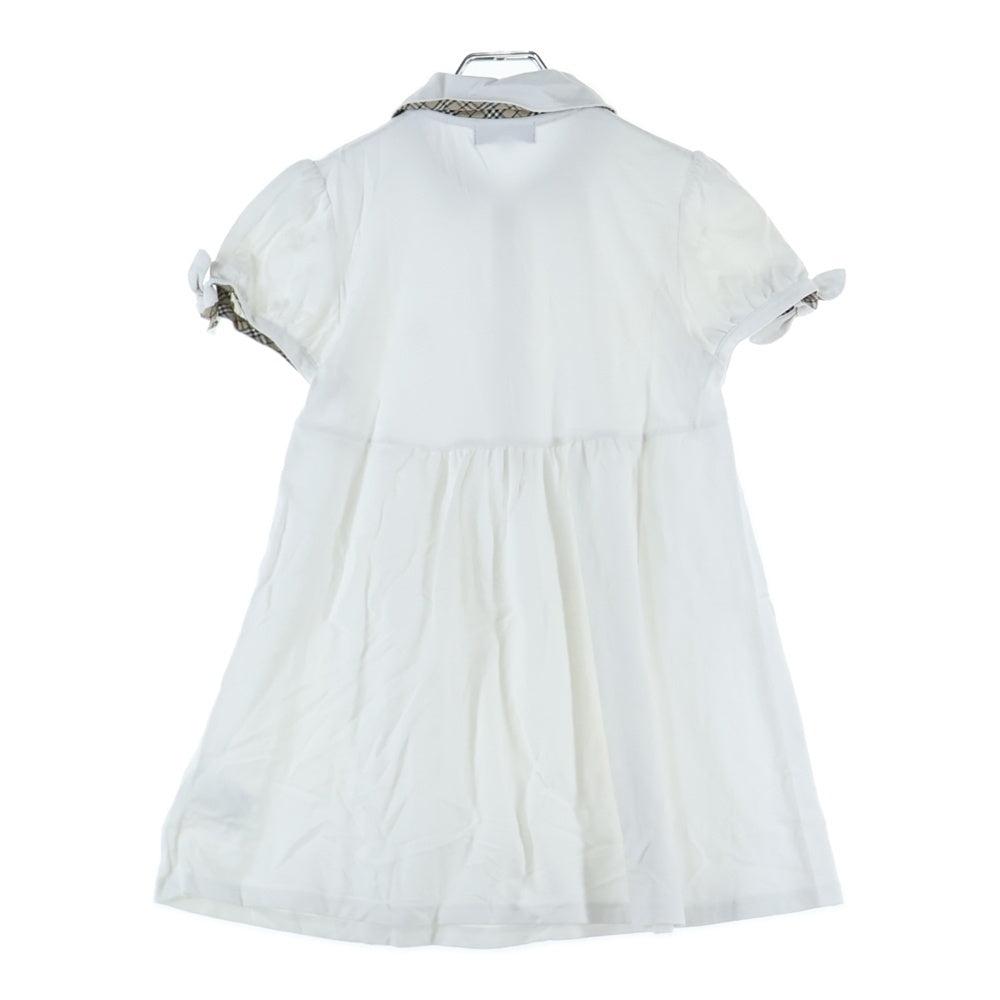 BURBERRY BLUE LABEL(バーバリーブルーレーベル) ロゴ刺繍 バーバリーチェック 襟付半袖ワンピース ホワイト レディース