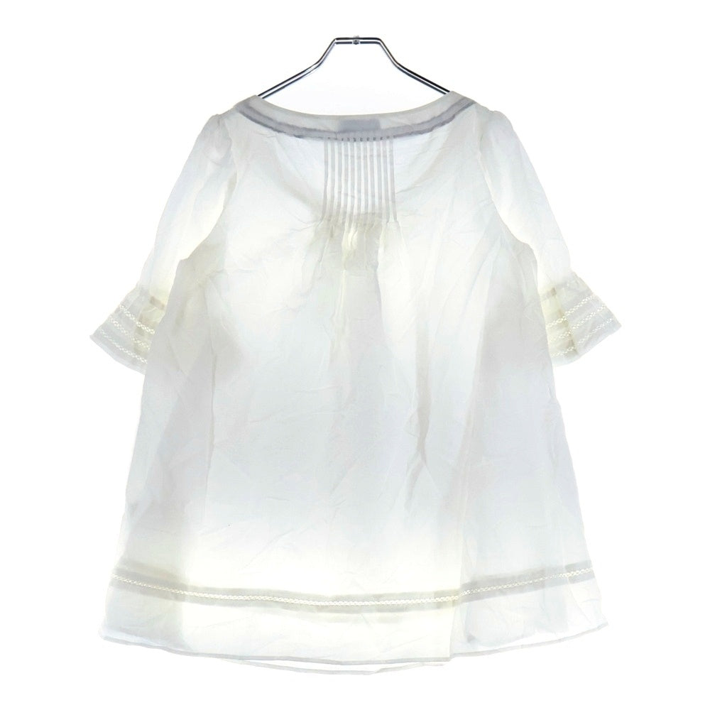 BURBERRY BLUE LABEL(バーバリーブルーレーベル) ロゴ刺繍 バーバリーチェック タック入リボンブラウス シャツ ホワイト レディース