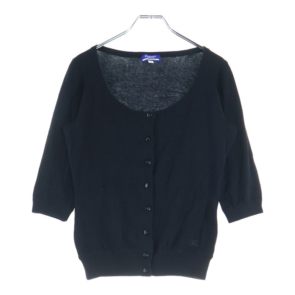 BURBERRY BLUE LABEL(バーバリーブルーレーベル) ロゴ刺繍 ボタンロゴ刻印 7分丈カーディガン ブラック レディース