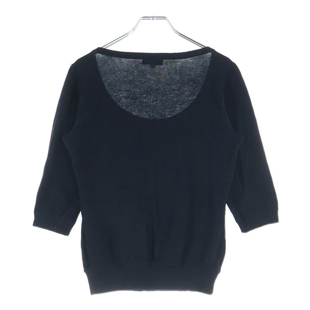 BURBERRY BLUE LABEL(バーバリーブルーレーベル) ロゴ刺繍 ボタンロゴ刻印 7分丈カーディガン ブラック レディース