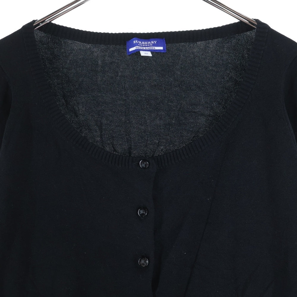 BURBERRY BLUE LABEL(バーバリーブルーレーベル) ロゴ刺繍 ボタンロゴ刻印 7分丈カーディガン ブラック レディース