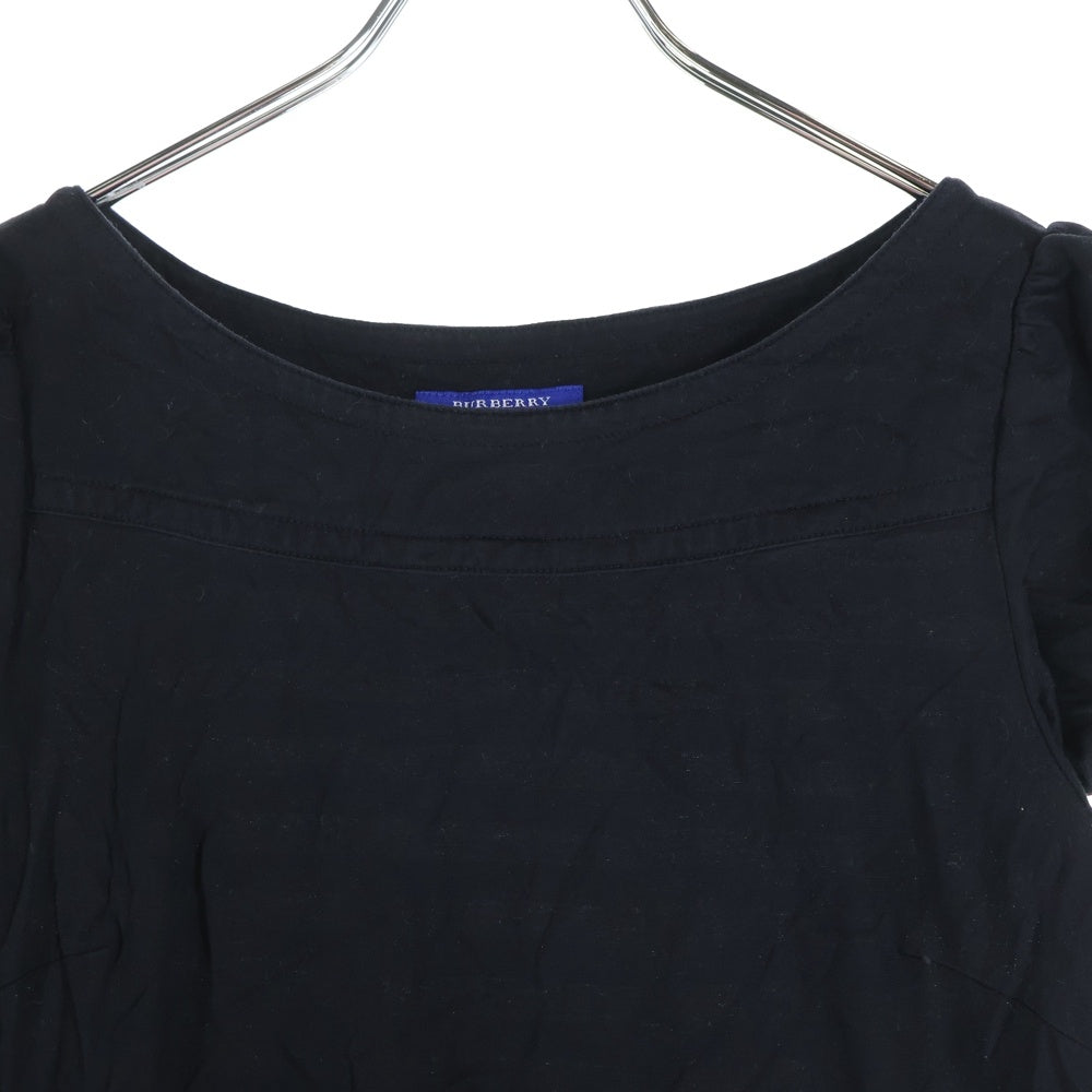 BURBERRY BLUE LABEL(バーバリーブルーレーベル) ロゴ刺繍 ボーダー半袖ワンピース ブラック レディース