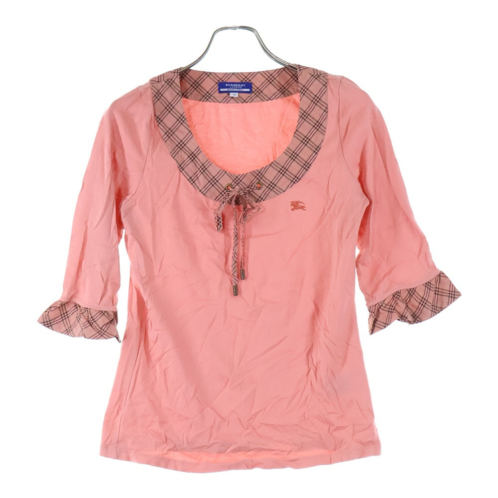 BURBERRY BLUE LABEL(バーバリーブルーレーベル) ロゴ刺? バーバリーチェック リボンデザイン7分丈カットソー Tシャツ ピンク レディース