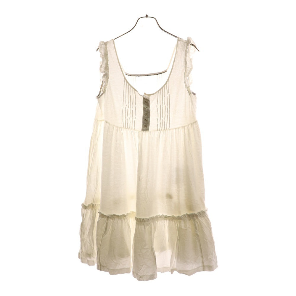 BURBERRY BLUE LABEL(バーバリーブルーレーベル) ロゴ刺繍 バーバリーチェック フリンジ付ノースリーブワンピース ホワイト レディース