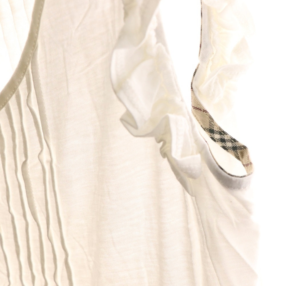 BURBERRY BLUE LABEL(バーバリーブルーレーベル) ロゴ刺繍 バーバリーチェック フリンジ付ノースリーブワンピース ホワイト レディース