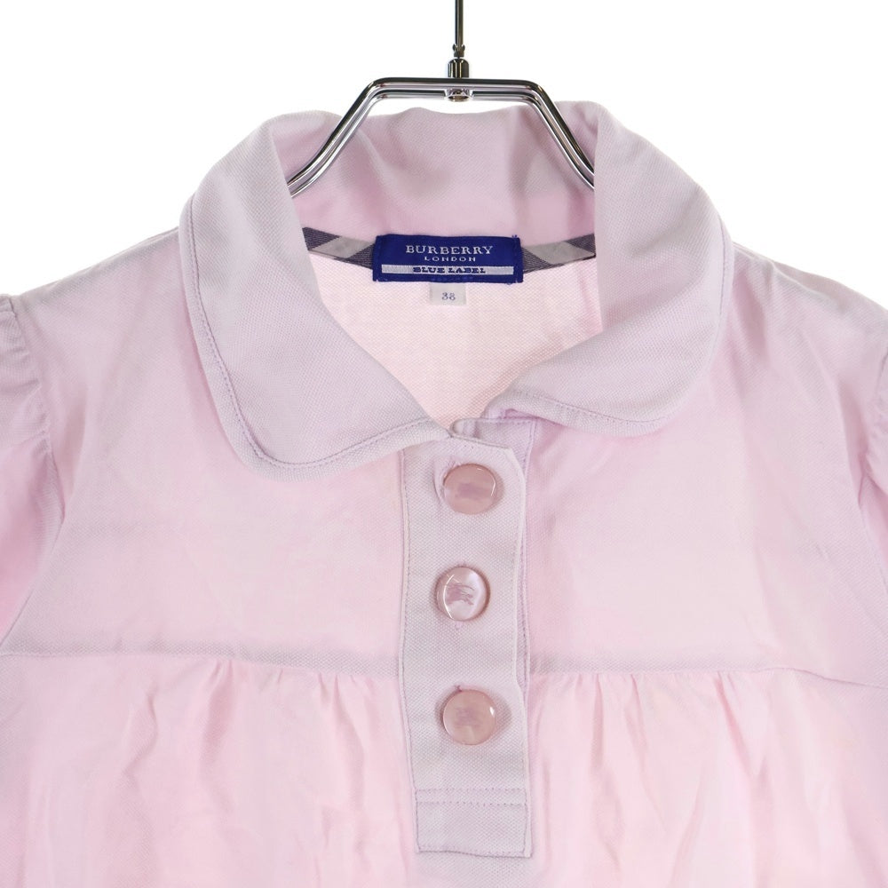 BURBERRY BLUE LABEL(バーバリーブルーレーベル) ロゴ刺繍 バーバリーチェック丸襟半袖ポロシャツ ピンク レディース
